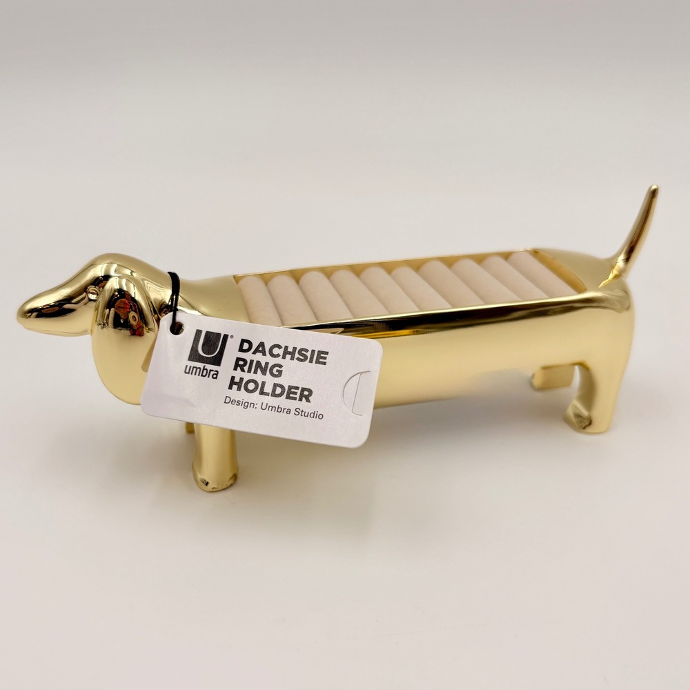 Umbra Dachsie Ring Holder Gold Metal Dachshund Dog Jewelry Organizer Tray NEW